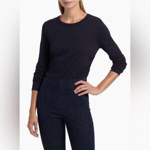 Veronica Beard Kisha Cotton Knit Long-Sleeve Top in Navy